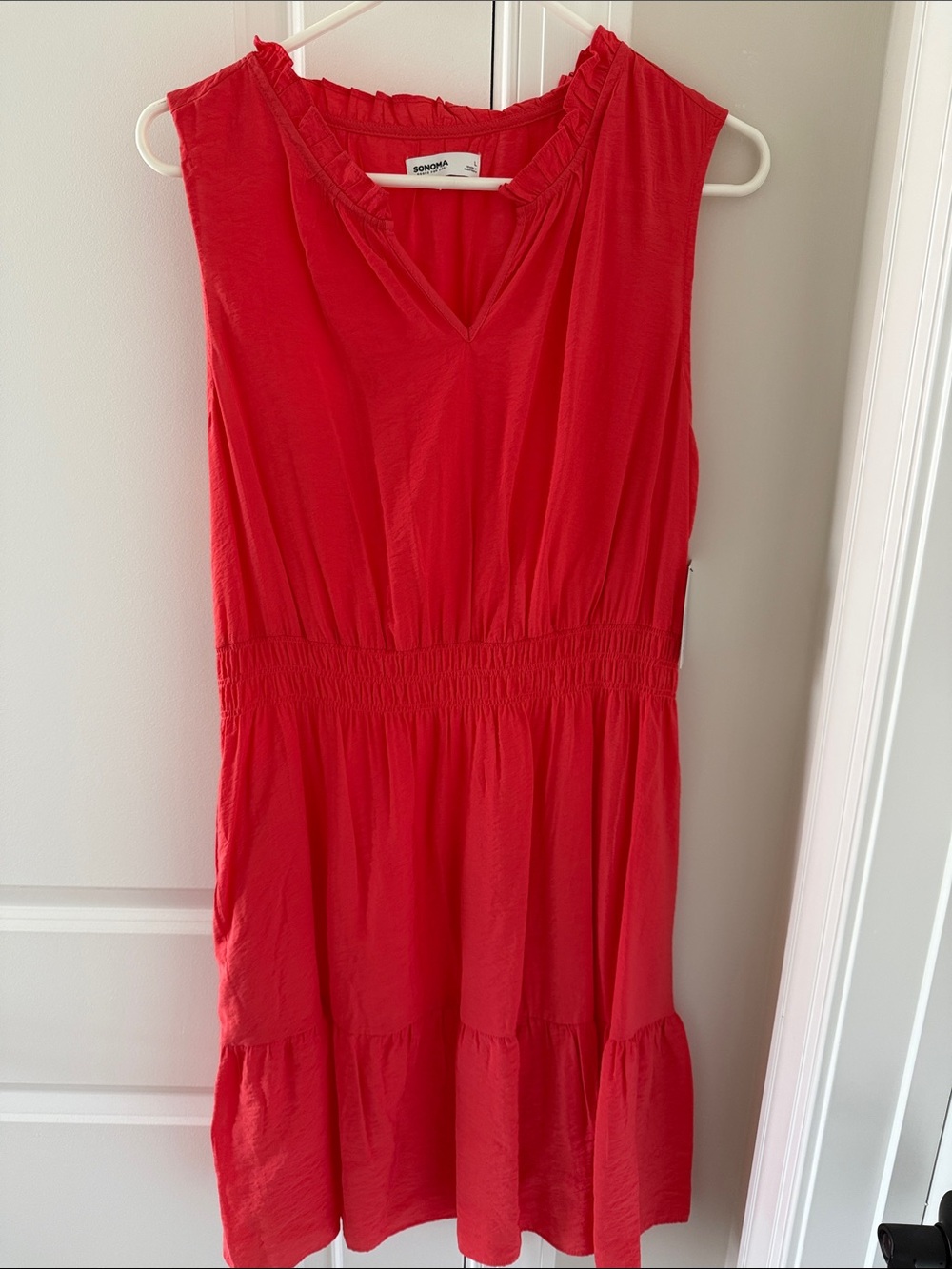 Sonoma Coral Sleeveless V-Neck Tiered Dress with Pockets